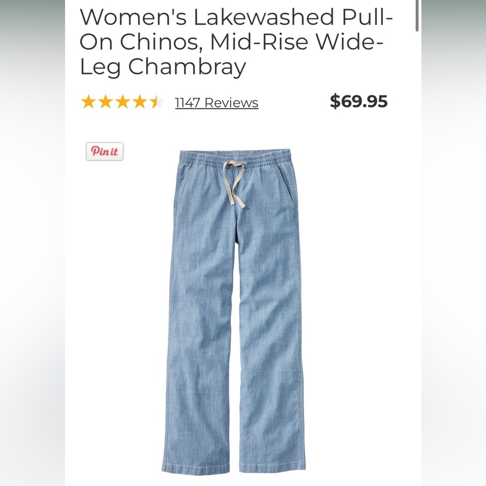 L.L. Bean Women's Blue Wide-Leg Chinos